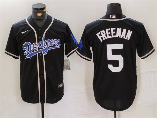 Men's Los Angeles Dodgers #5 Freddie Freeman Black Cool Base With Patch Stitched Baseball Jersey